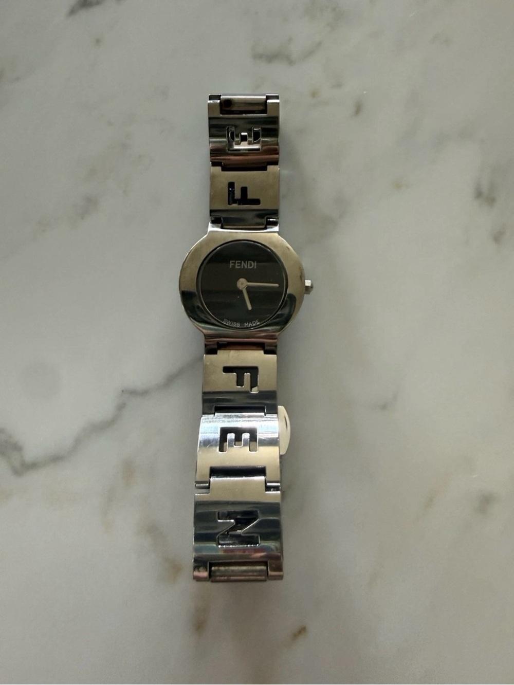 Fendi Silver Bracelet Watch with Black Dial